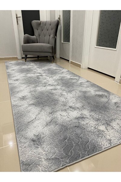 Alya Home Kaymaz Taban Yıkanabilir Yüksek Kalite Kesme Halı Yolluk Lüx Gri