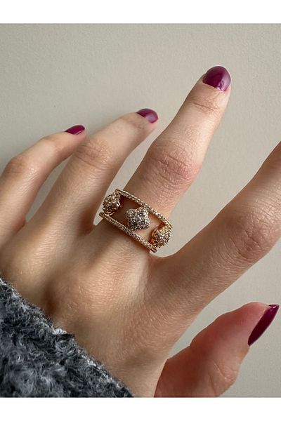 ringbox Gold Zircon Stone Clover Ring
