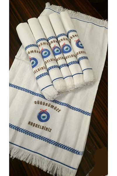 yörük tuhafiye Wedding Towel Car Towel Convoy Towel White Nzr (Pack of 12) Evil Eye 3