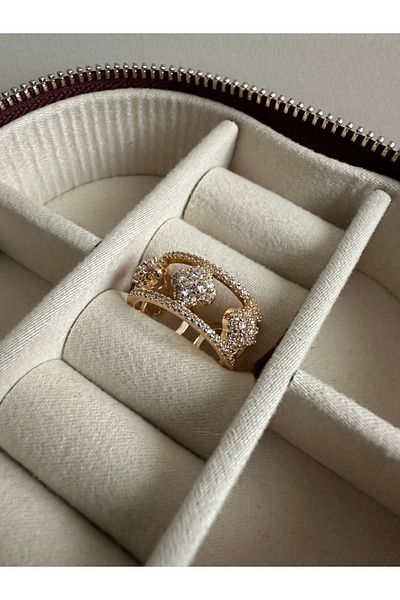 ringbox Gold Zircon Stone Clover Ring