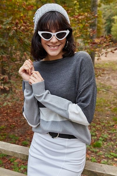 AQE FASHION Pulover de damă Color Block Antracit