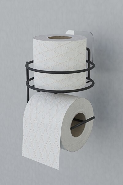 zabata Yapışkanlı Tuvalet Kağıtlığı Tutacağı Askısı Mat Siyah Metal Tuvalet Kağıtlık Yuvarlak Model