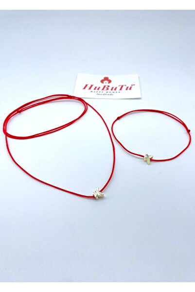 Concept HuBuTU Minimal Kırmızı İp Kolye Bileklik Set Şans