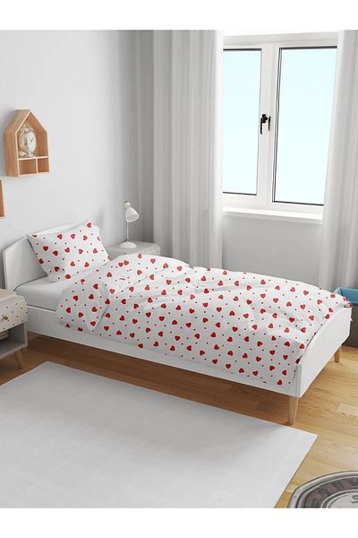 SNR HOME COLLECTION Red Heart Cotton Single Teen Room Duvet Cover Set (Without Sheets)