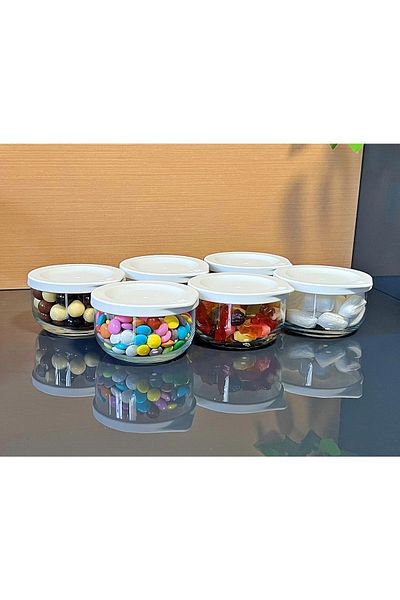 Karçiçeği Home 380 Cc 6-Piece Storage Container Jar Set with Leak-Proof Lids and Labels White