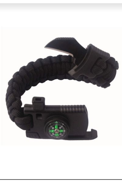 PARACORD Magnesium & Warning Whistle Around 18cm Wrist - Fire Starter Bracelet & Blade Compass