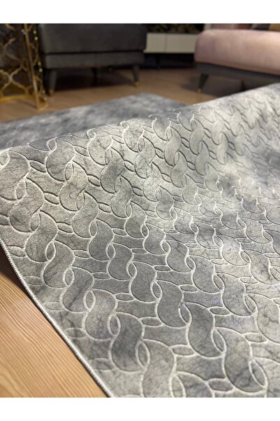 Alya Home Merinos Kabartmalı Kaymaz Taban Kesme Halı Yolluk Lüx Gri