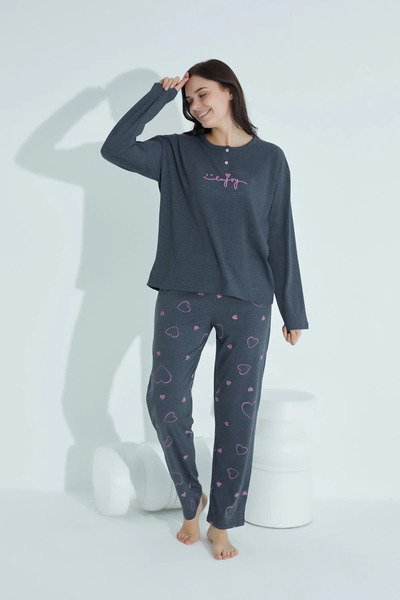 ARAS Σετ γυναικεία πιτζάμες με μοτίβο με κουμπιά - Written 956