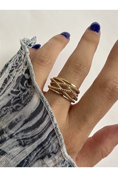 ringbox Kadın Altın Kaplama Çapraz Model Gold Yüzük