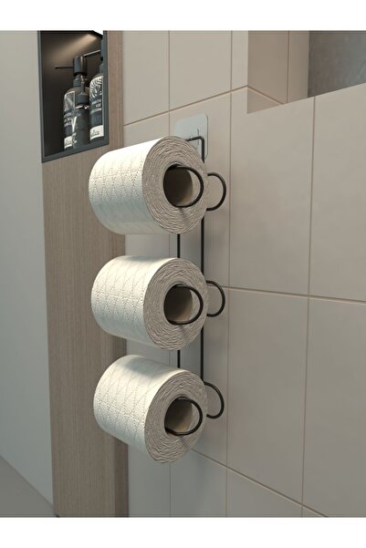 zabata 3 Katlıyapışkanlı Tuvalet Kağıtlığı Tutacağı Askısı Mat Siyah Metal Tuvalet Kağıtlık
