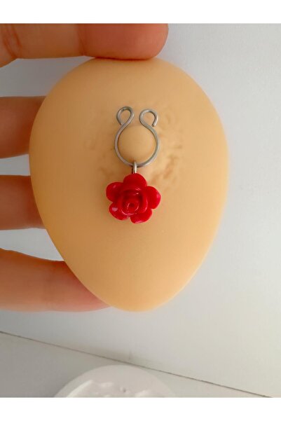 Arescollection Delik gerektirmeyen ( deliksiz) sıkıştırma güllü fake göğüs ucu nipple piercing(2 adet)