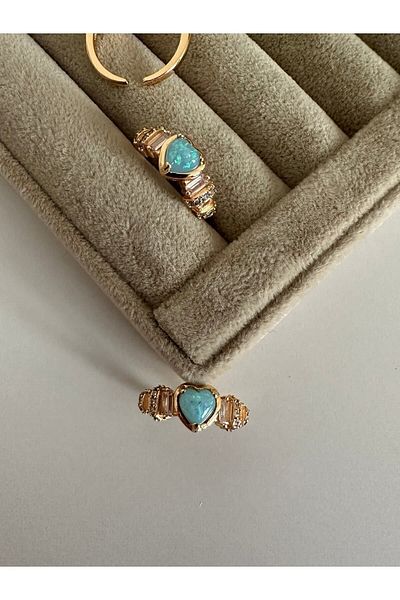 ringbox Blue Glittered Rhinestone Heart Ring