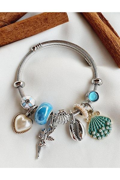 Ahzar Steel Style Seashell Charm Bracelet