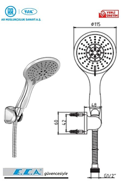 Eca Ar Tılıa Mafsallı Duş Başlığı Üst Takım Beş Fonksiyonlu Ar Marka Duş Başlığı 102117359