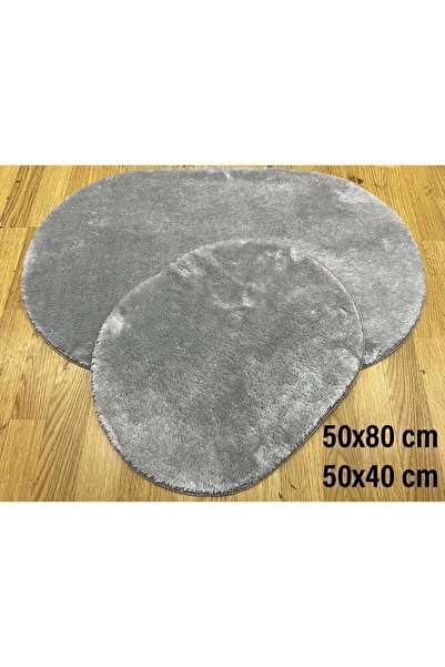 Sarar Gray 2-Piece Bath Mat Rug Plush Carpet Toilet Set 50X80-50X40 Oval