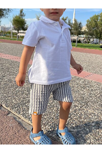 runbaby Blue Striped 100% Cotton Muslin Baby Shorts - Double Layer