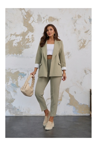 Elif Özbey Butik Light Khaki Jacket - Folded Sleeve Design
