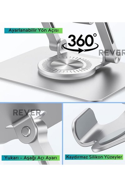 Rever 360 °   Rotating Tablet Stand Metal Desktop Angled Foldable Tablet Holder Stand