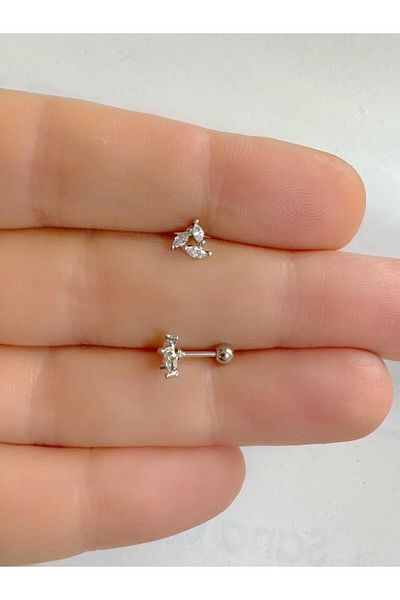 Arescollection Zircon BAGET 1 Piece Jewelled Piercing Earring - Tragus Helix Earlobe Cartilage Compatible