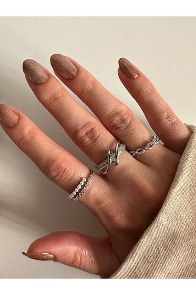 ringbox خاتم نسائي من صفين من حجر الزركون الفضي اللون