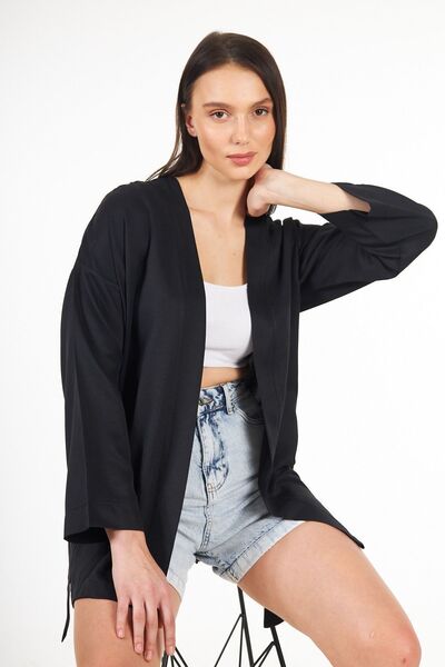 Elia Moda Μαύρο ύφασμα βισκόζης μακρυμάνικο κιμονό