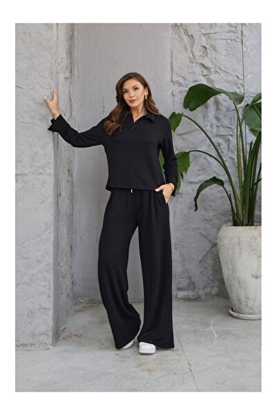 Elif Özbey Butik Σετ Μαύρο κοστούμι Modal Polo Neck