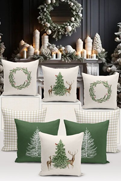 Bertille Home Seria de Anul Nou - Set de 8 huse de pernă cu imprimare digital...