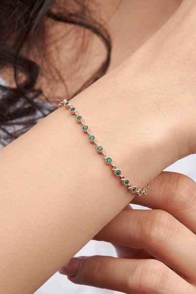 Tmt Silver Gümüş Rose Kaplama Yeşil Zirkon Taşlı Pırlanta Modeli Su Yolu Bile...