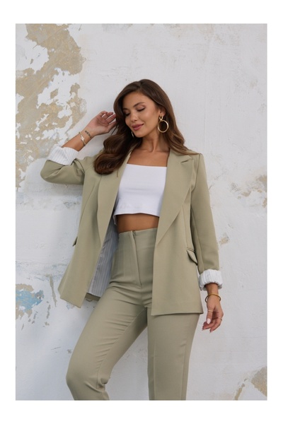 Elif Özbey Butik Light Khaki Jacket - Folded Sleeve Design