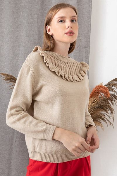 AQE FASHION Pulover de damă, cu bretele de umăr, de culoare piatră