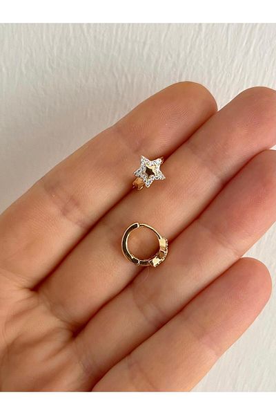 Arescollection Zircon Stone 1 Piece Star Tragus Helix Kikir Dak Lobe Fitting Piercing Earrings