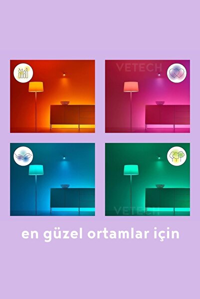 Vetech Akıllı Ampul Wi-Fi TUYA Destekli RGB Led Lamba