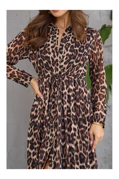 Elif Özbey Butik Φόρεμα πουκάμισο σιφόν - Λεοπάρ μοτίβο