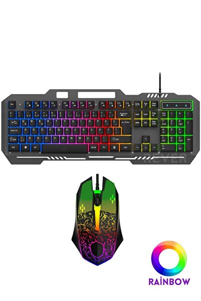 Rever Rainbow Led Işıklı Metal Panel Gaming Oyuncu Klavye Mouse Seti