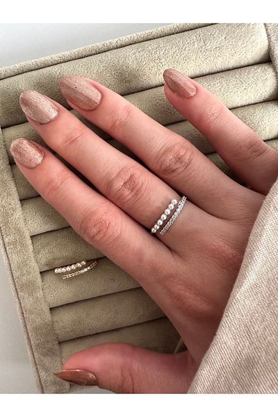 ringbox خاتم نسائي من صفين من حجر الزركون الفضي اللون