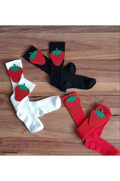 ÖZKARDEŞLER BABY Baby Knee-Cuff Socks Felt Fluffy Strawberry 3-Piece