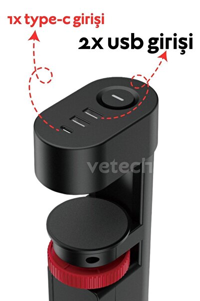 Vetech Akım Korumalı Priz Masa Kenarı Ayarlanabilir 3 Priz + 2 USB + 1 Type C Girişli Priz