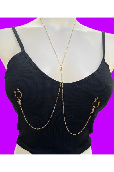 Arescollection kolyeli zincirli sıkıştırma fake meme ucu piercingli vücüt zinciri