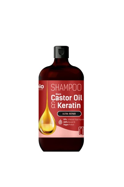 bio natural aroma شامبو إصلاح عضوي ونباتي بزيت الخروع الأسود والكيراتين 946 مل.