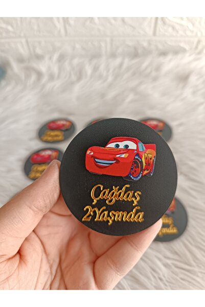 doğrukan Şimşek McQueen konsept siyah ahşap tabanlı yenidoğan doğum günü magn...