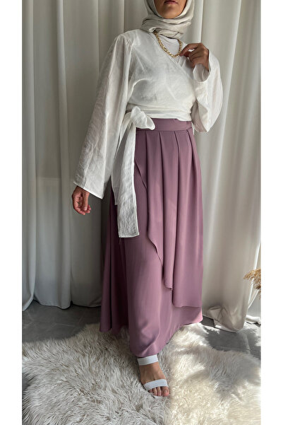 afife Model Yeliz Medine ipeği Pileli Fermuarlı Uzun Etek