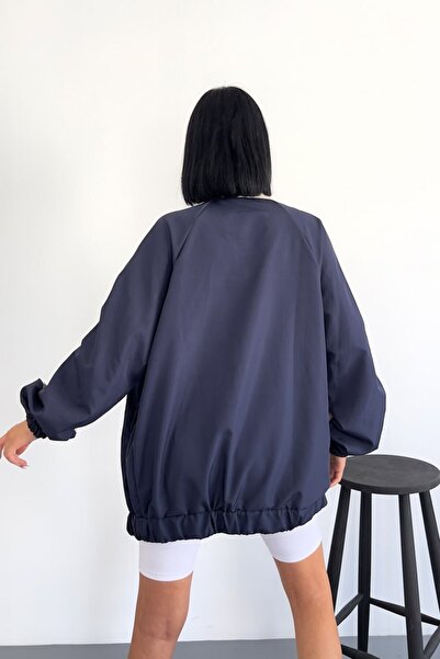 MSRT Kadın Lacivert Oversize İnce Yağmurluk Ceket