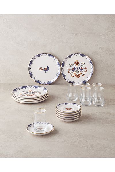 English Home Set de tort din ceramică Blue Vista 18 piese - Albastru închis pentru 6 persoane