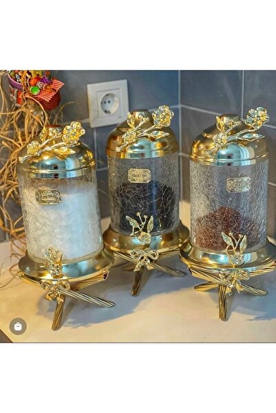 İmren Collection Lüx Japon Güllü 3lü Kavanoz Setimiz Çay Şeker Kahve