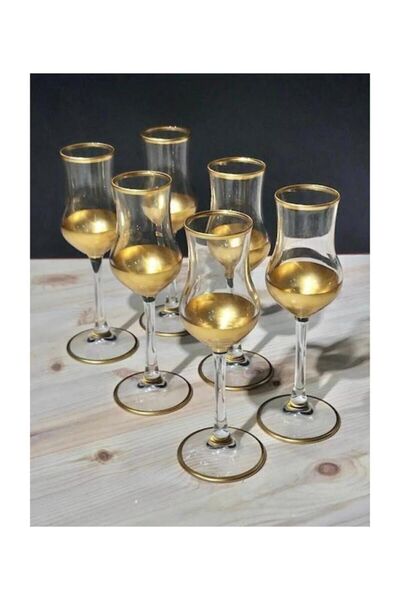 Paşabahçe Grappa 95cc 17cm 6 Lı Altın Kahve Yanı & Su Bardağı