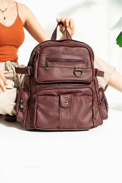 MEGA ÇANTA Washed Leather Backpack with Multiple Compartments 501