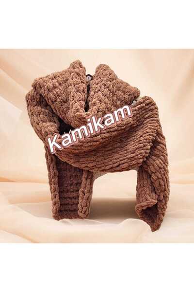 KAMİKAM Peluş, yumoş erkek ve kadın  el örgülü atkı şal