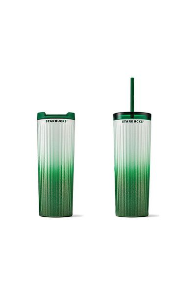 Starbucks ® White-green Transitional Double Lid Steel Thermos 473 ml