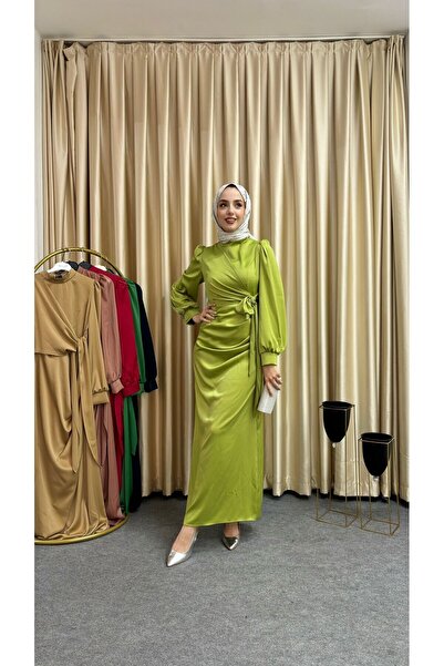 moda zeynaa YANDAN BAĞLAMA DETAYLI SATEN TESETTÜR ABİYE