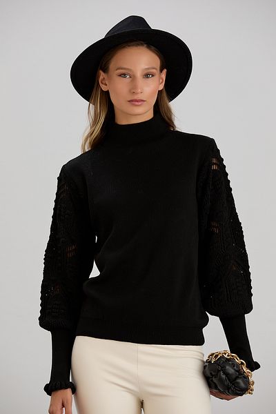 hanope Tricotaj de damă cu mâneci Pulover negru cu detaliu tricot elegant